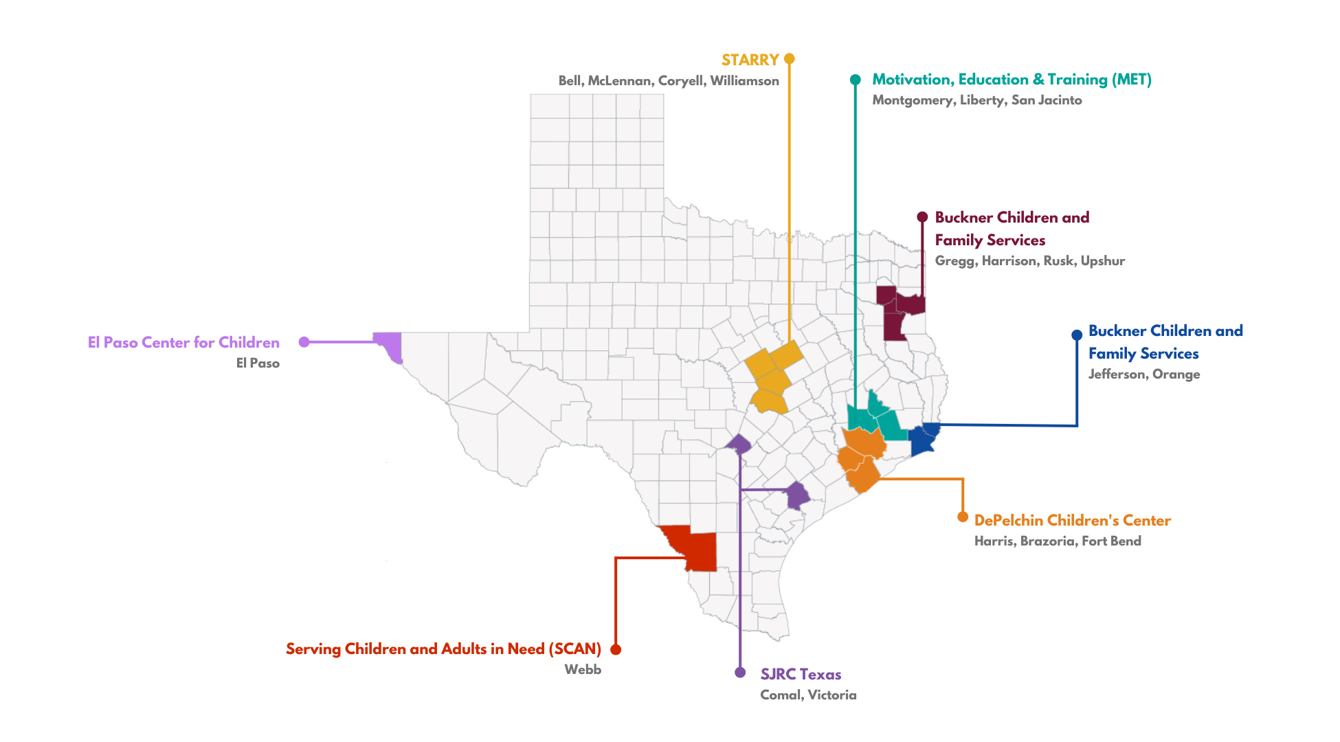 Map of Texas, showing Fatherhood EFFECT providers across the state.