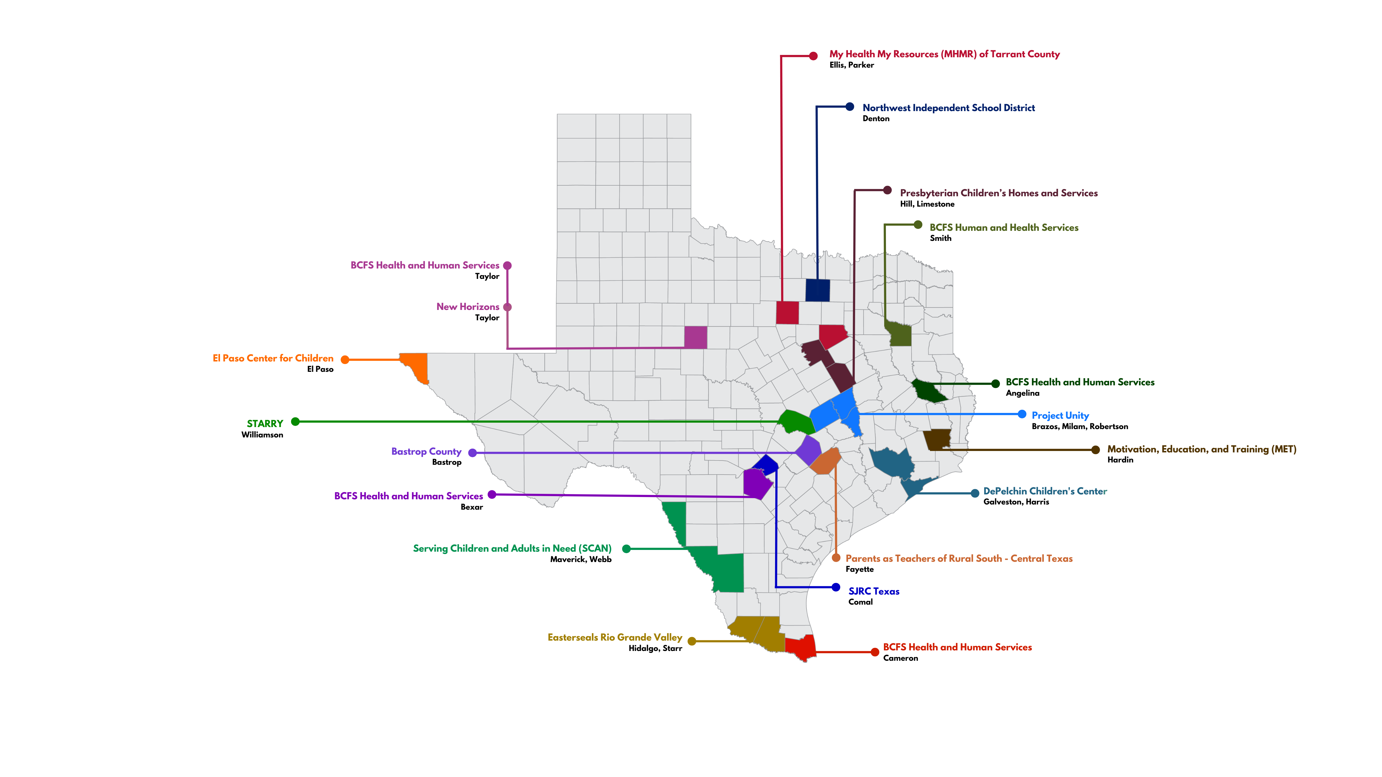 Map of Texas, showing FRC providers across the state.