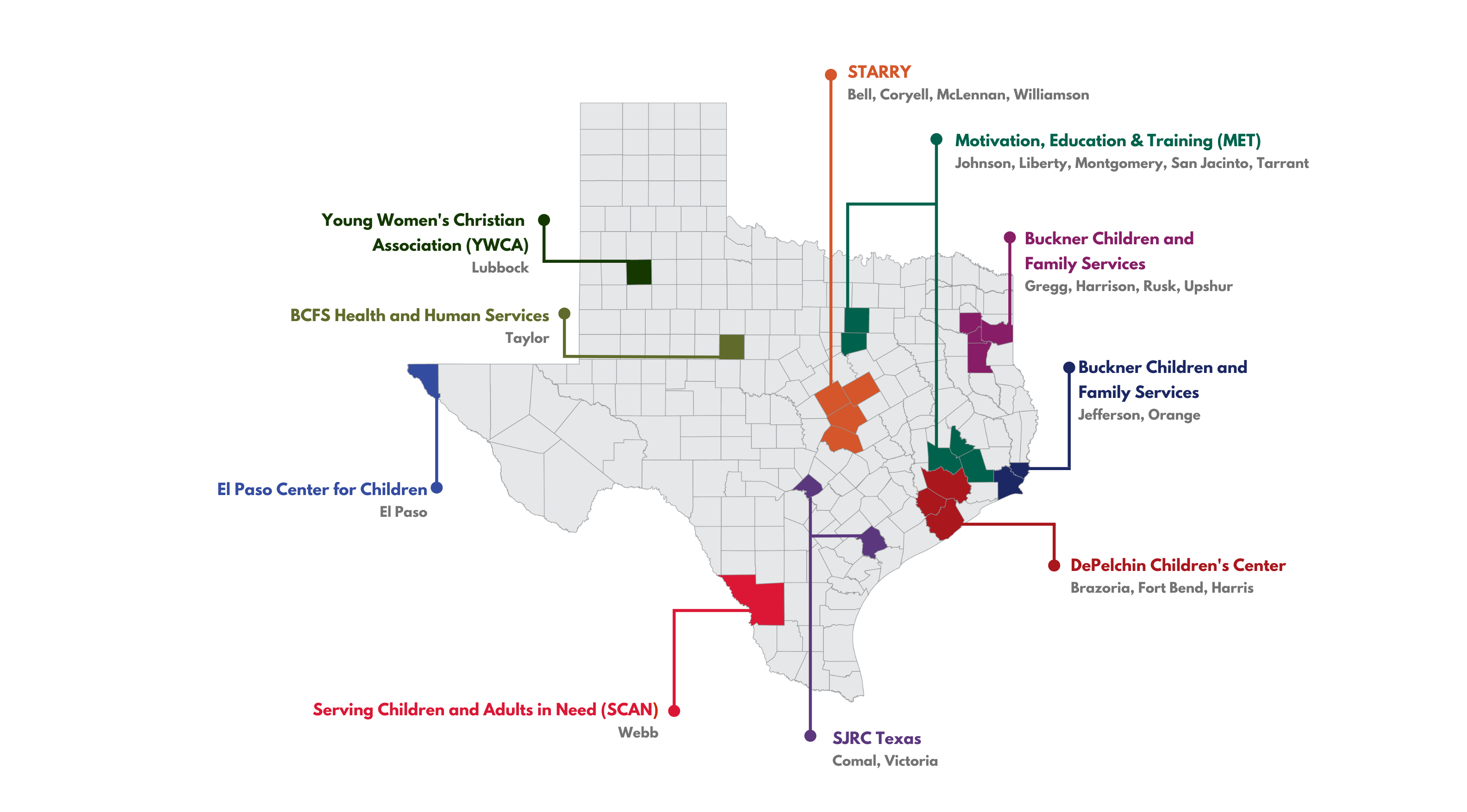 Map of Texas, showing Fatherhood EFFECT providers across the state.